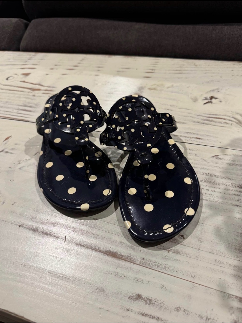 Tory Burch Navy Polka Dot Miller Jelly Sandals